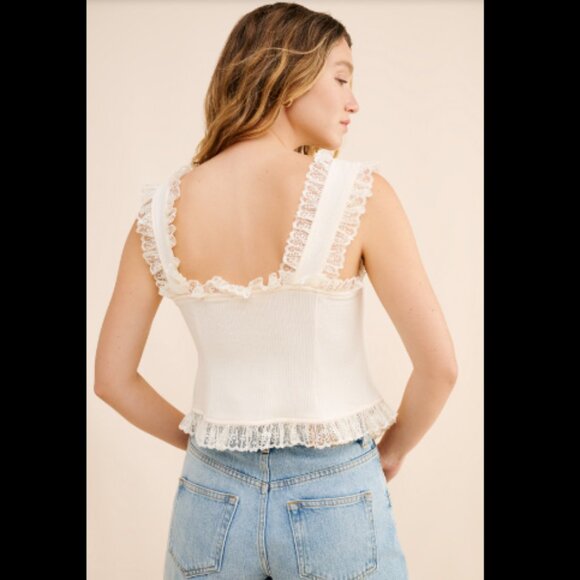 Brand New Blue Tassel Lace Tie-Front Tank Top - Picture 11 of 16